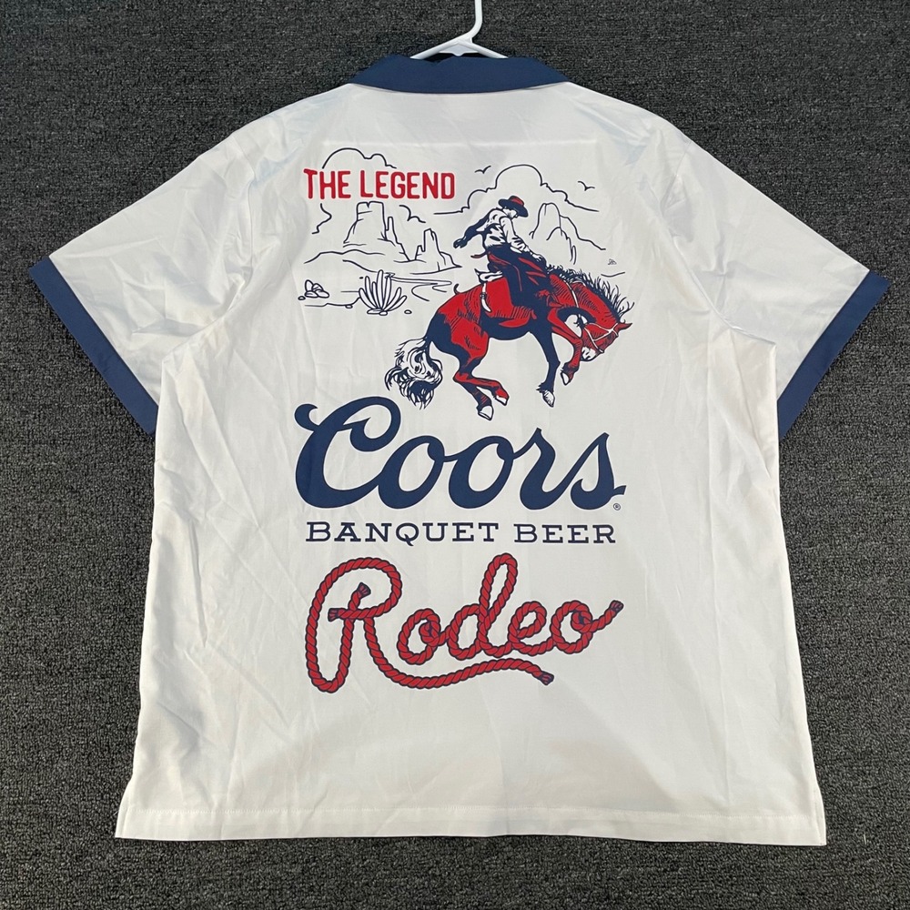 Coors Banquet Beer Rodeo Shirt Mens XL White Short Sleeve Camp Button Up NWT